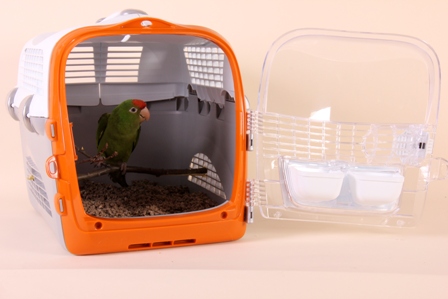 Equipping bird travel carrier with natural perch