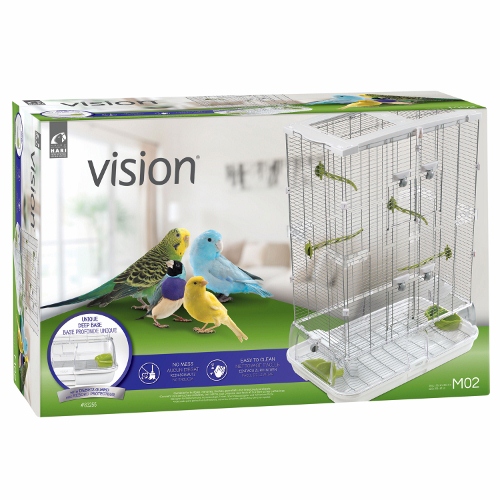 Finches Lovebirds Bar Spacing 1 cm Hagen Vision Bird Cage Model M01 Medium-sized MO1: 62 x 38 x 53 cm for Budgies Canaries with Extra Deep tray & Accessories White Robust Cage frame